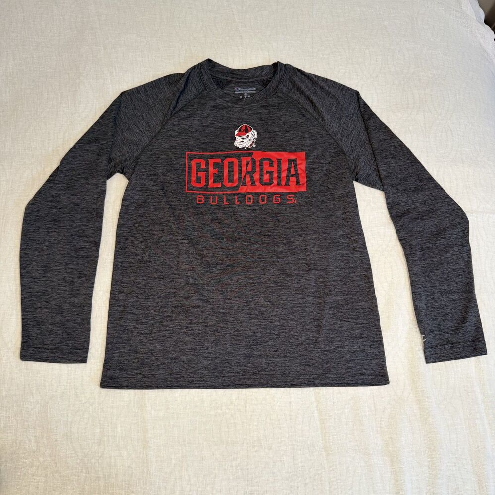 Champion Georgia Bulldogs Long Sleeve Shirt M Gray Performance Football Gameday